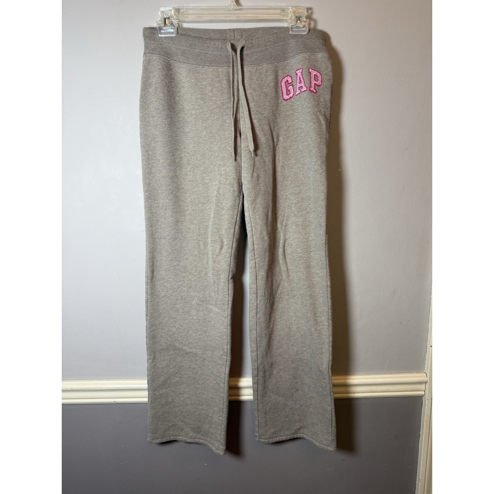 Gap  Small‎ Fleece Joggers Pants Light Heather Gray pink logo